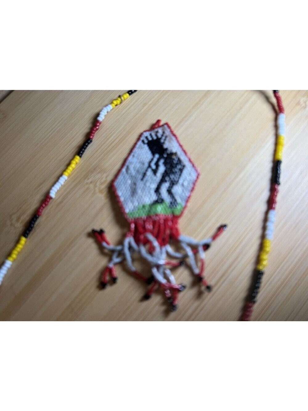 Vintage Native American Seed Beaded Sash Necklace Handmade